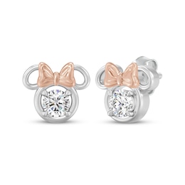 Disney Treasures Minnie Mouse Lab-Grown Diamond Solitaire Stud Earrings 1/2 ct tw Sterling Silver & 18K Rose Gold Plating