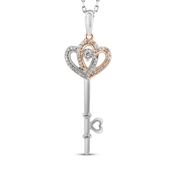 Diamond Double Heart Key Necklace 1/10 ct tw 10K Two-Tone Gold 18"