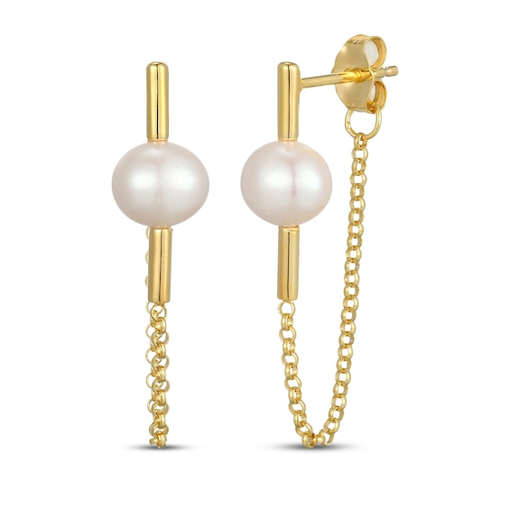 STUDIO BY KAY Cultured Pearl Chain Front-Back Earrings 24K Yellow Gold Vermeil Sterling Silver