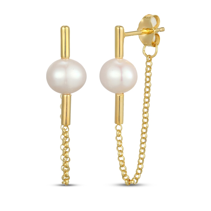 Main Image 1 of STUDIO BY KAY Cultured Pearl Chain Front-Back Earrings 24K Yellow Gold Vermeil Sterling Silver