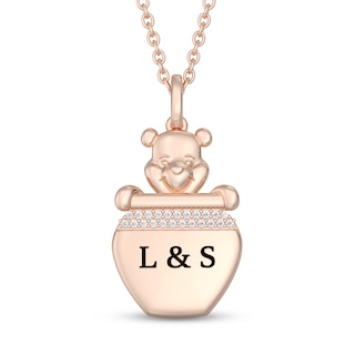 Disney Treasures Winnie the Pooh Diamond Necklace 1/20 ct tw 10K Rose Gold 17"