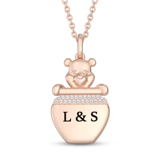 Disney Treasures Winnie the Pooh Diamond Necklace 1/20 ct tw 10K Rose Gold 17"