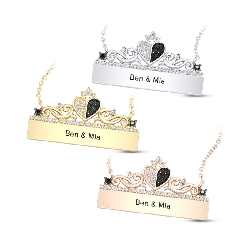 Main Image 2 of Disney Treasures Alice in Wonderland Black & White Diamond Necklace 1/4 ct tw 10K Yellow Gold 17"