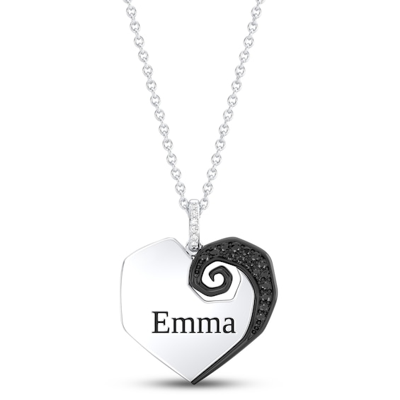 Disney Treasures The Nightmare Before Christmas Black & White Diamond Heart Necklace 1/6 ct tw 10K White Gold 17"