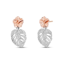 Disney Treasures Lilo & Stitch Diamond Palm Leaf Earrings 1/10 ct tw Sterling Silver & 10K Rose Gold