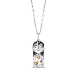 Disney Treasures Lilo & Stitch Round-Cut Black & White Diamond Necklace 1/6 ct tw Sterling Silver & 10K Yellow Gold 19"