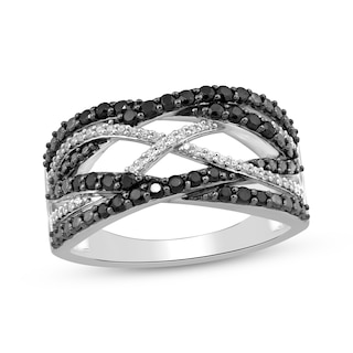 Black & White Diamond Crossover Ring 1/2 ct tw Sterling Silver