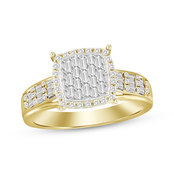 Baguette & Round-Cut Multi-Diamond Ring 1/3 ct tw 10K Yellow Gold