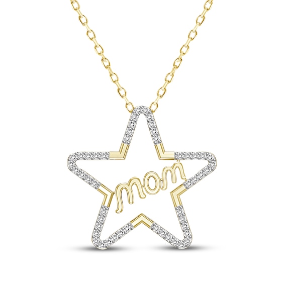 Diamond "Mom" Star Necklace 1/6 ct tw 10K Yellow Gold 18"