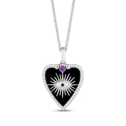 Disney Treasures Hocus Pocus Amethyst, Black Onyx & Diamond Eye Necklace 1/8 ct tw Sterling Silver 19"