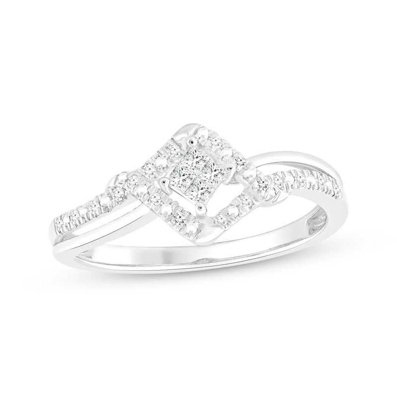 Main Image 1 of Princess & Round-Cut Diamond Promise Ring 1/6 ct tw Sterling SIlver