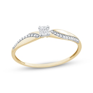 Diamond Accent Swirl Pinched Shank Promise Ring 10K Yellow Gold