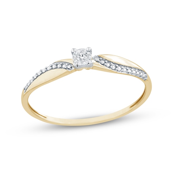 Diamond Accent Swirl Pinched Shank Promise Ring 10K Yellow Gold