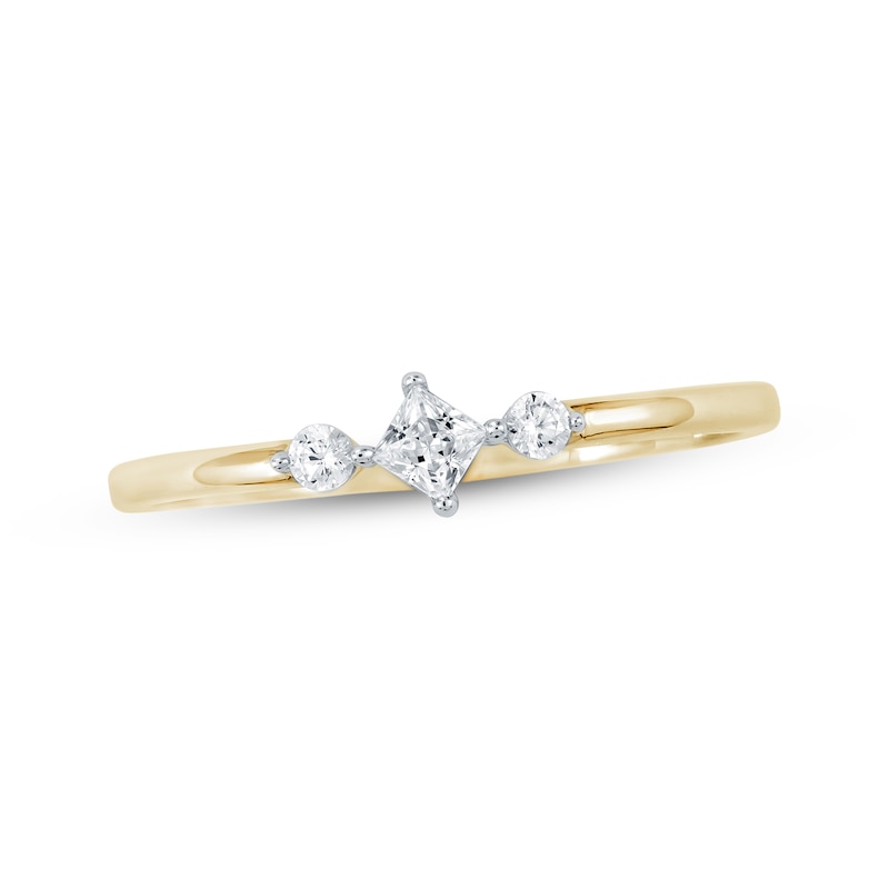 Main Image 1 of Princess & Round-Cut Diamond Three-Stone Promise Ring 1/6 ct tw 10K Yellow Gold