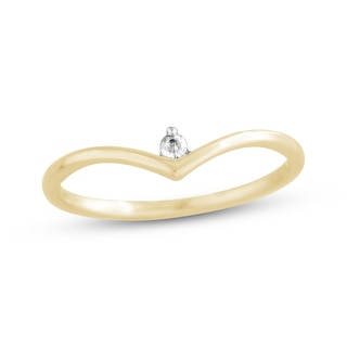 Diamond Accent Solitaire Chevron Ring 10K Yellow Gold