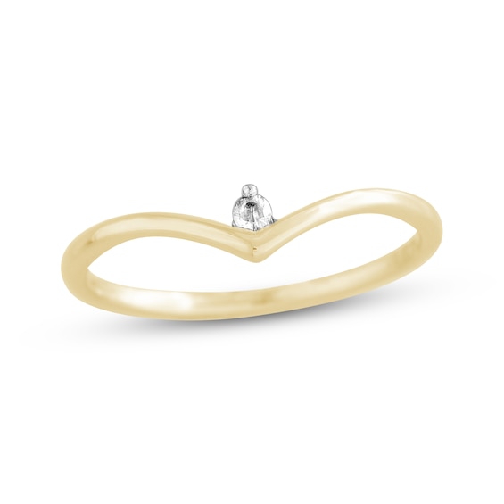 Diamond Accent Solitaire Chevron Ring 10K Yellow Gold