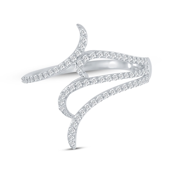 Round-Cut Diamond Abstract Curved Bypass Ring 1/3 ct tw 10K White Gold
