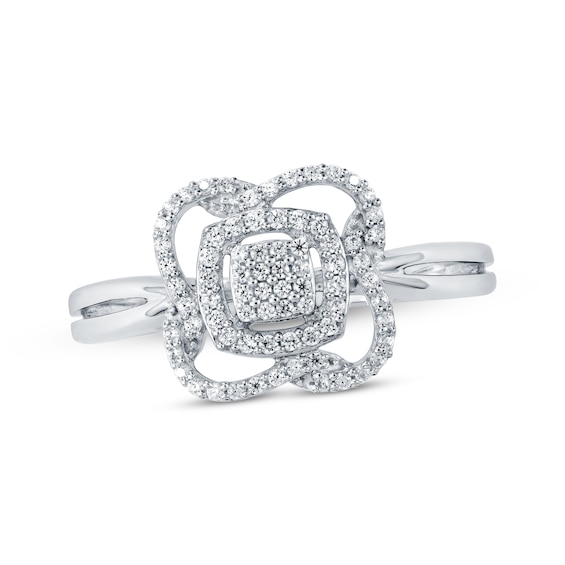 Multi-Diamond Center Twist Frame Fashion Ring 1/4 ct tw 10K White Gold