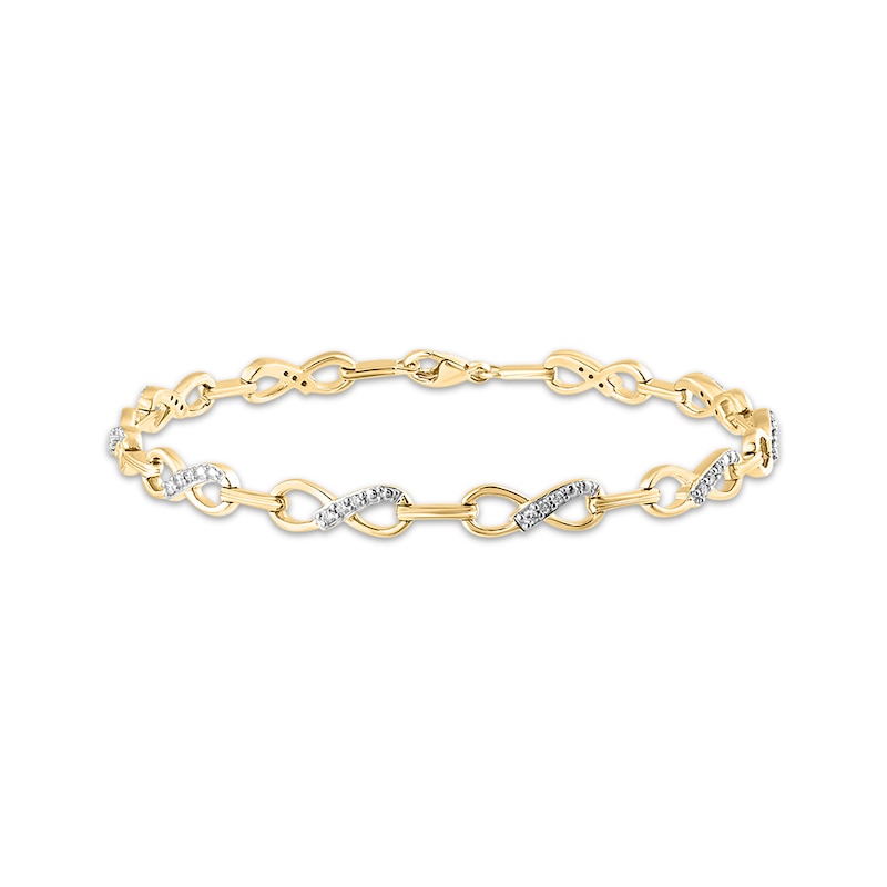 Main Image 1 of Diamond Infinity Link Bracelet 1/4 ct tw 14K Yellow Gold-Plated Sterling Silver 7"