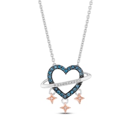 Disney Treasures Lilo & Stitch London Blue Topaz & Diamond Accent Necklace Sterling Silver & 10K Rose Gold 18"