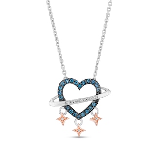 Disney Treasures Lilo & Stitch London Blue Topaz & Diamond Accent Necklace Sterling Silver & 10K Rose Gold 18"