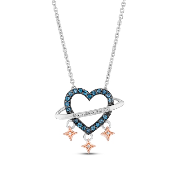 Disney Treasures Lilo & Stitch London Blue Topaz & Diamond Accent Necklace Sterling Silver & 10K Rose Gold 18"