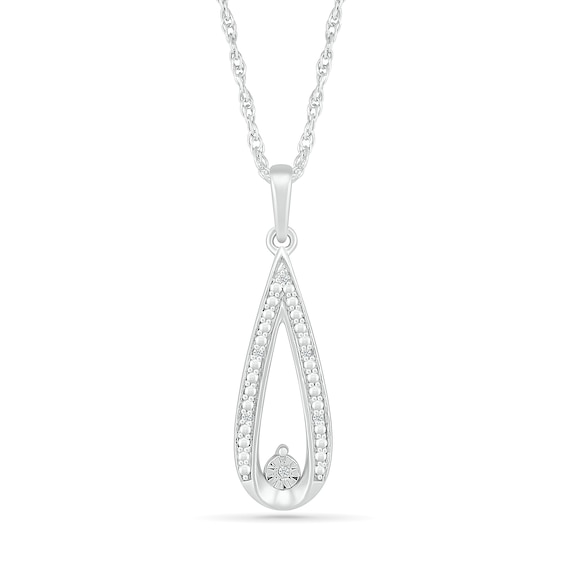 Diamond Accent Elongated Teardrop Necklace Sterling Silver
