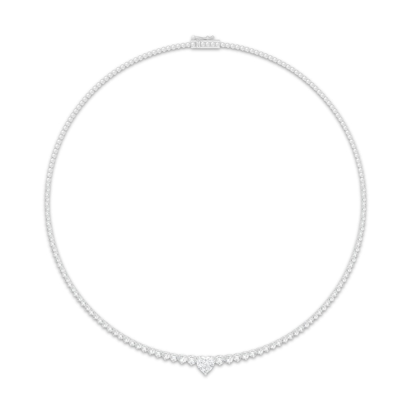 Main Image 1 of KAY Lab-Grown Diamonds Heart-Shaped & Round-Cut Graduated Tennis Necklace 7 ct tw Sterling Silver 17"
