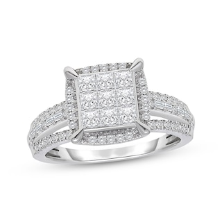 Princess-Cut Multi-Stone Engagement Ring 1ct tw 10K White Gold