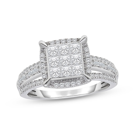 Princess-Cut Multi-Stone Engagement Ring 1ct tw 10K White Gold