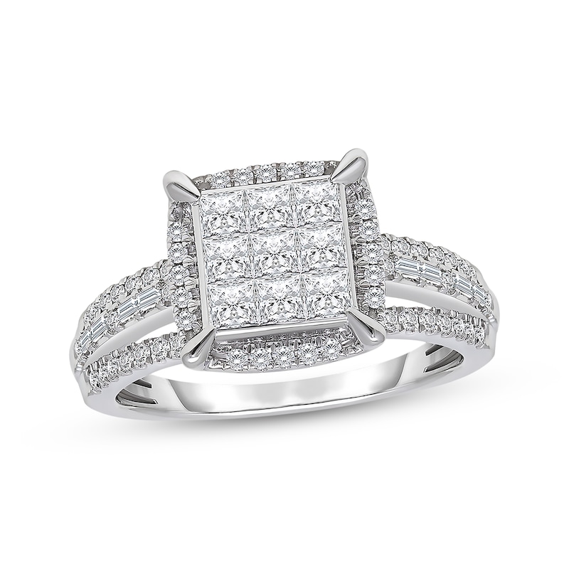 Main Image 1 of Princess-Cut Multi-Stone Engagement Ring 1ct tw 10K White Gold