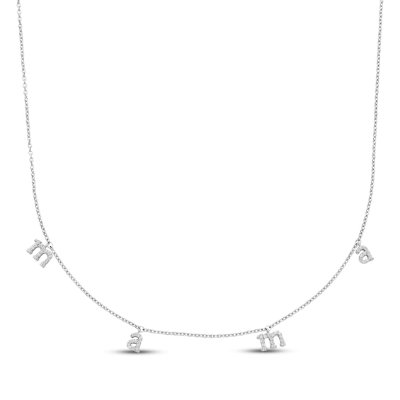 Diamond "Mama" Station Necklace 1/8 ct tw Sterling Silver 18"