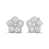 Thumbnail Image 1 of Cultured Pearl & White Lab-Created Sapphire Flower Stud Earrings Sterling Silver