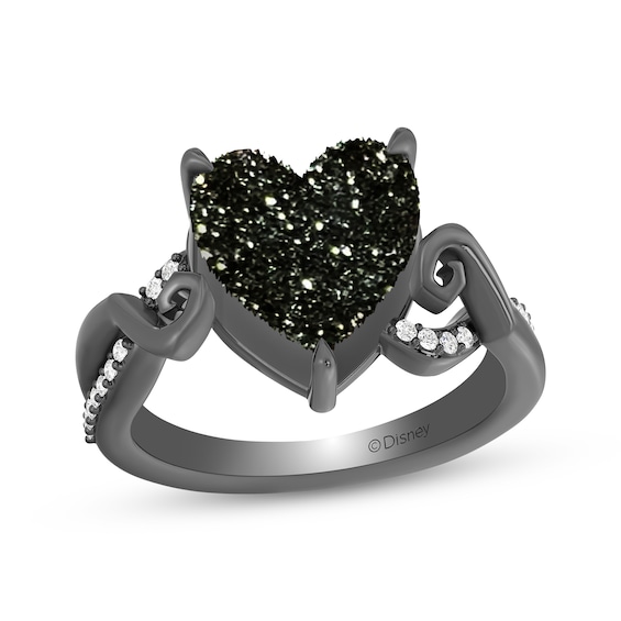 Disney Treasures The Nightmare Before Christmas Heart-Shaped Natural Druzy & Lab-Grown Diamond Ring 1/10 ct tw Sterling Silver