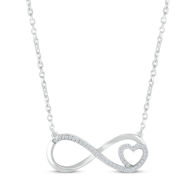 Main Image 1 of Diamond Infinity & Heart Necklace 1/10 ct tw 10K White Gold 18"