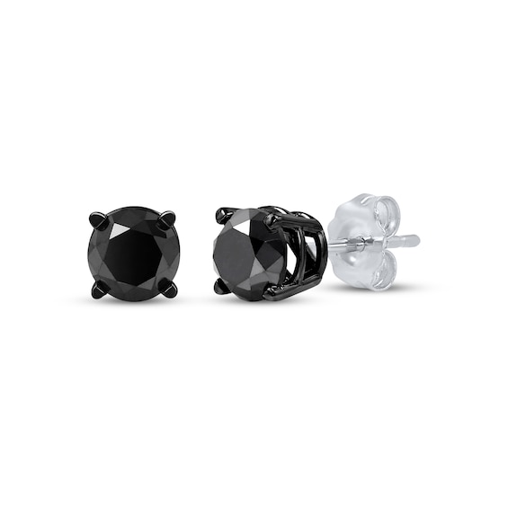 Men's Round-Cut Black Diamond Solitaire Stud Earrings 2 ct tw Sterling Silver