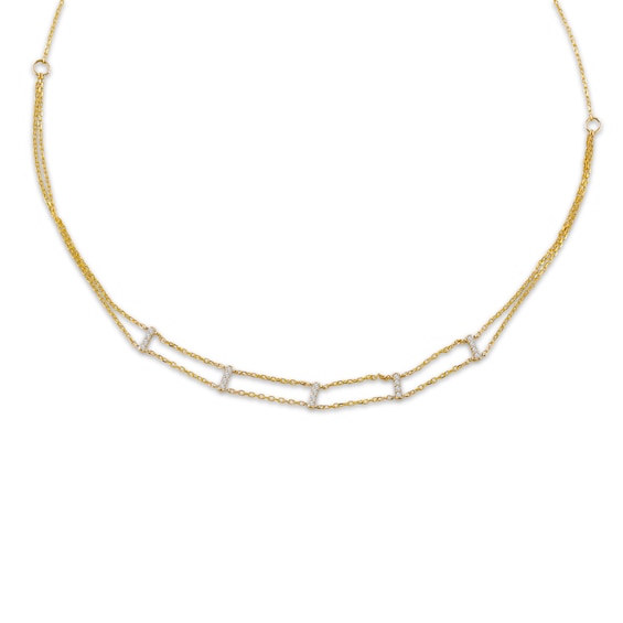 KAY Lab-Grown Diamonds Double-Strand Ladder Choker Necklace 1/10 ct tw 10K Yellow Gold 14"