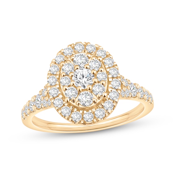 Now + Forever Multi-Diamond Oval Halo Engagement Ring 1 ct tw 10K Yellow Gold