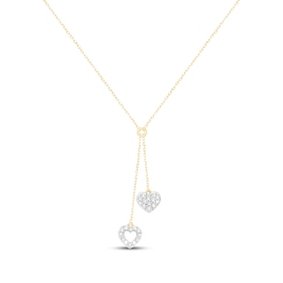 Diamond Double Heart Lariat-Style Necklace 1/10 ct tw 10K Yellow Gold 18"