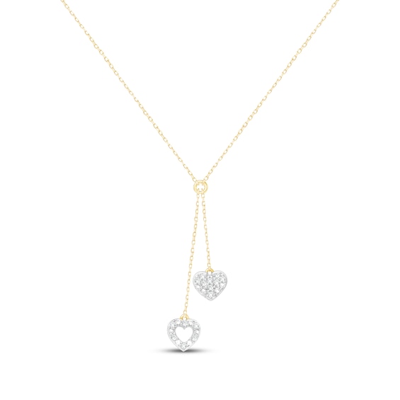Diamond Double Heart Lariat-Style Necklace 1/10 ct tw 10K Yellow Gold 18"