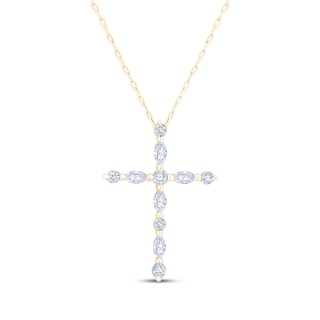 Neil Lane Artistry Marquise & Round-Cut Certified Lab-Grown Diamond Cross Necklace 1/2 ct tw 14K Yellow Gold 18"