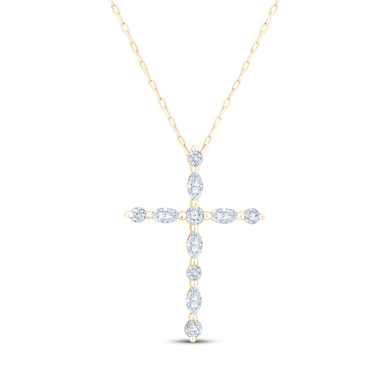 Neil Lane Artistry Marquise & Round-Cut Certified Lab-Grown Diamond Cross Necklace 1/2 ct tw 14K Yellow Gold 18"