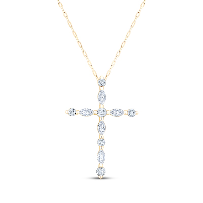 Main Image 1 of Neil Lane Artistry Marquise & Round-Cut Certified Lab-Grown Diamond Cross Necklace 1/2 ct tw 14K Yellow Gold 18"