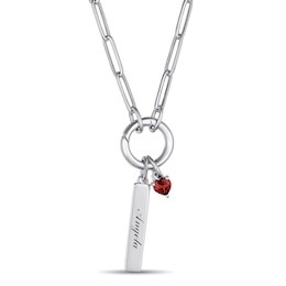 Vertical Bar and Birthstone Paperclip Chain Necklace (1 Stone and Line)