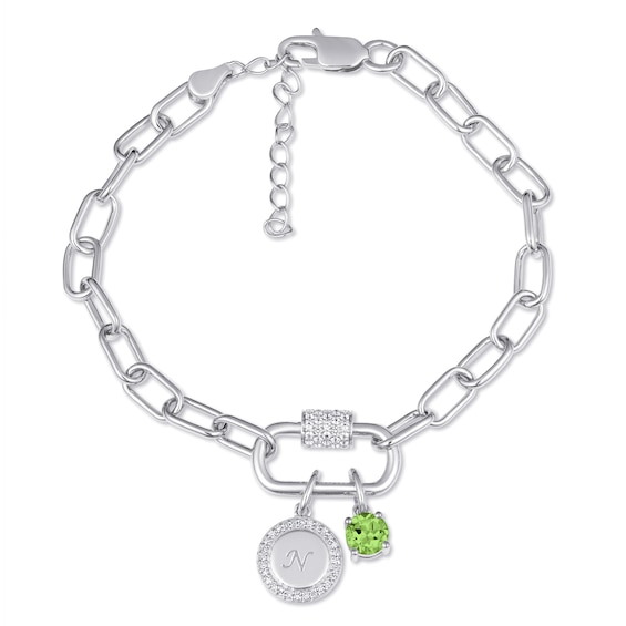 Lab-Created White Sapphire Accent Birthstone and Disc Paperclip Chain Bracelet (1 Line and 1 Stone)