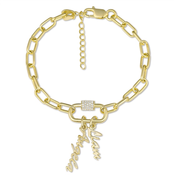 Lab-Created White Sapphire Accent Nameplates Paperclip Chain Bracelet (2 Names)