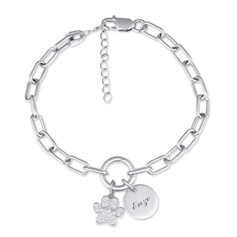 Lab-Created White Sapphire Dog Paw Paperclip Chain Bracelet (1 Line)
