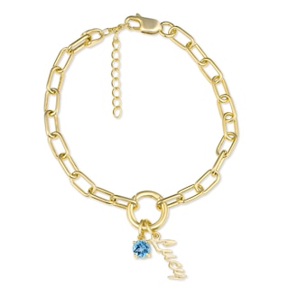Nameplate and Color Stone Paperclip Chain Bracelet 8" (1 Name and 1 Stone)