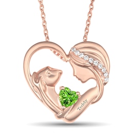Lab-Created White Sapphire and Birthstone Dog Heart Necklace (1 Stone and Line)