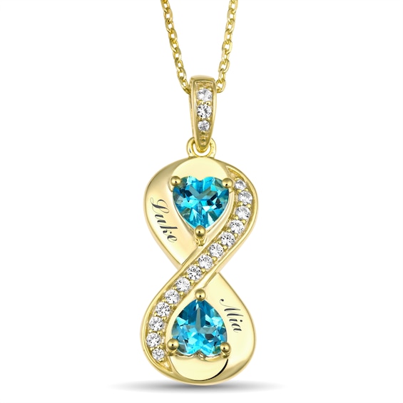 Couple's Heart-Shaped Birthstone Infinity Necklace (2 Stones and Lines)